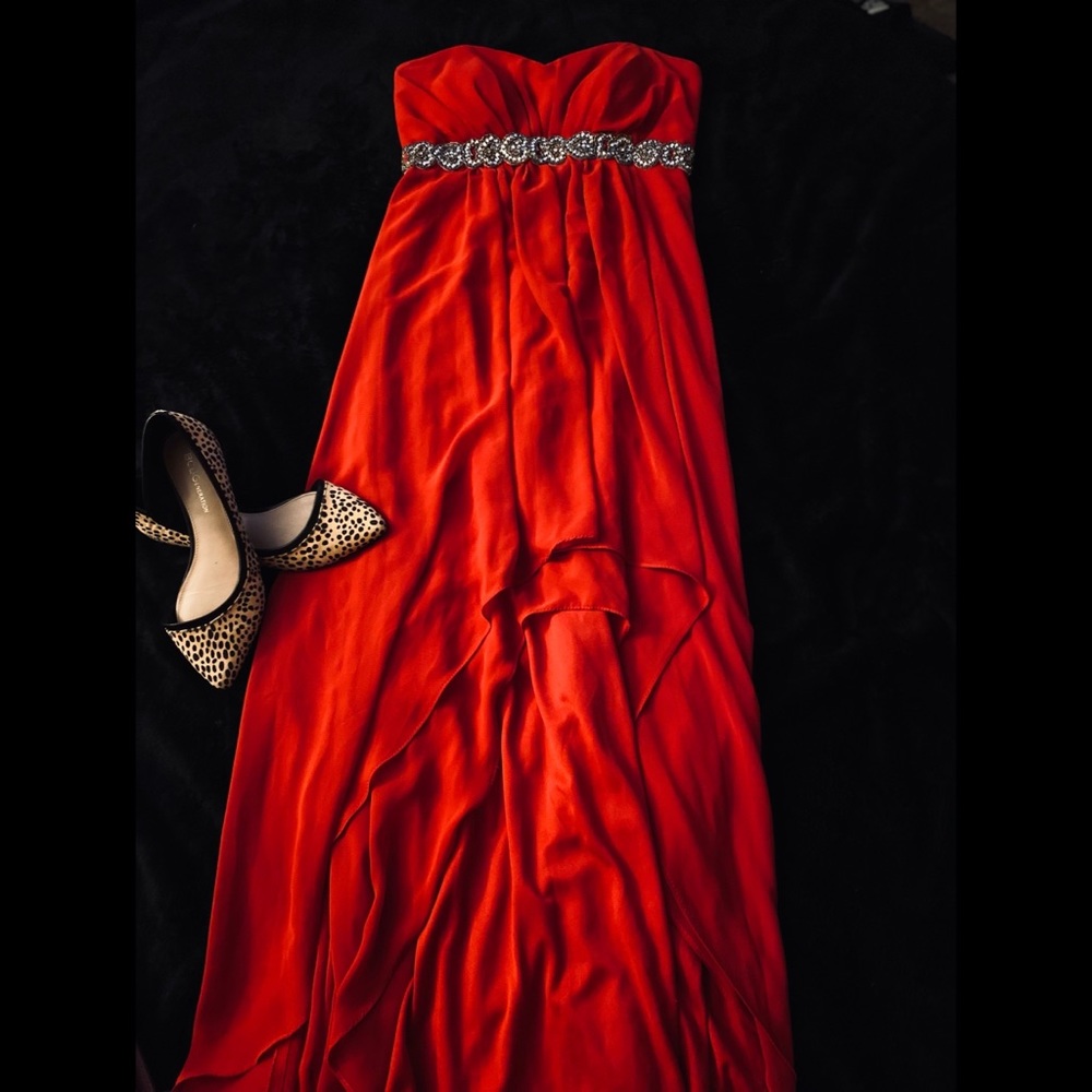 Red Chiffon Dress with silver beading.